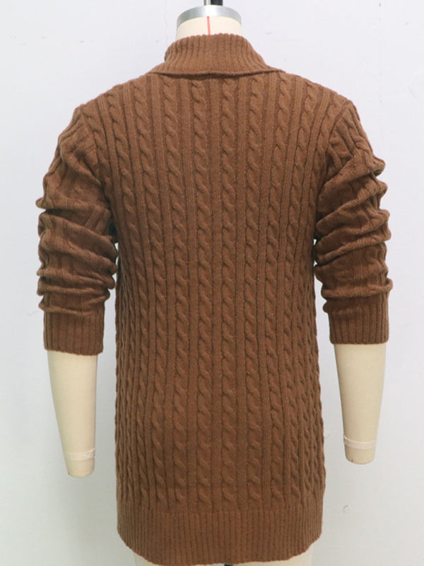 Men's mid-length knitted sweater Thick-knit twisted cardigan woolen jacket kakaclo