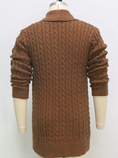 Men's mid-length knitted sweater Thick-knit twisted cardigan woolen jacket kakaclo