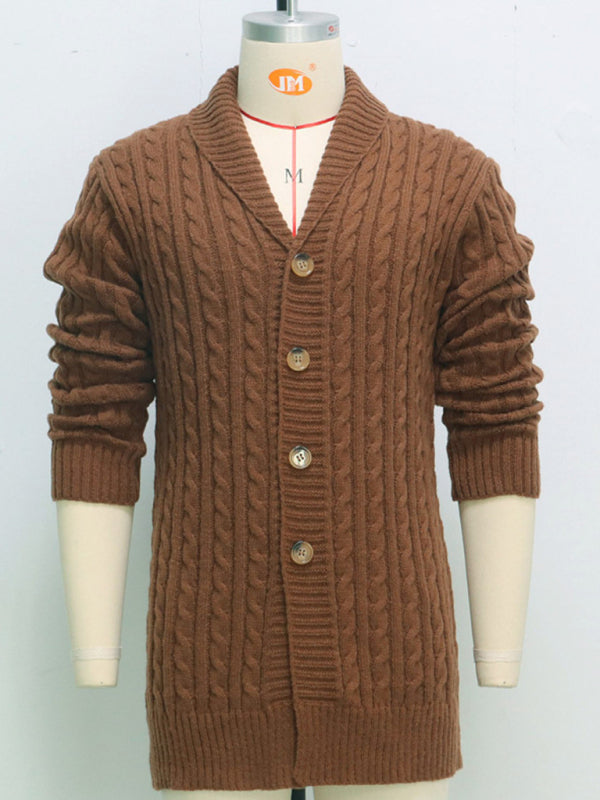 Men's mid-length knitted sweater Thick-knit twisted cardigan woolen jacket kakaclo