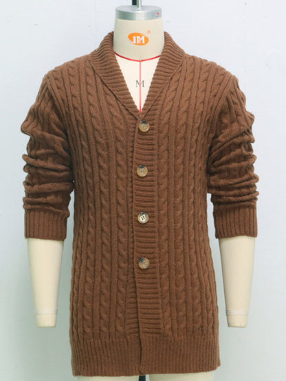 Men's mid-length knitted sweater Thick-knit twisted cardigan woolen jacket kakaclo