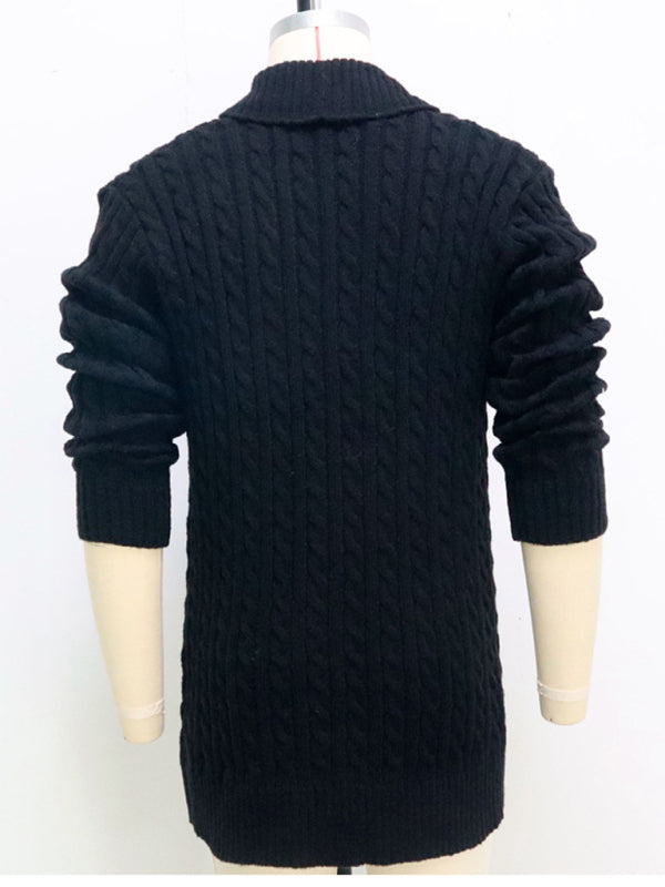 Men's mid-length knitted sweater Thick-knit twisted cardigan woolen jacket kakaclo
