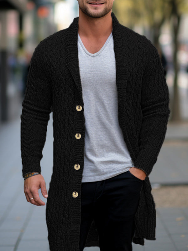 Men's mid-length knitted sweater Thick-knit twisted cardigan woolen jacket kakaclo