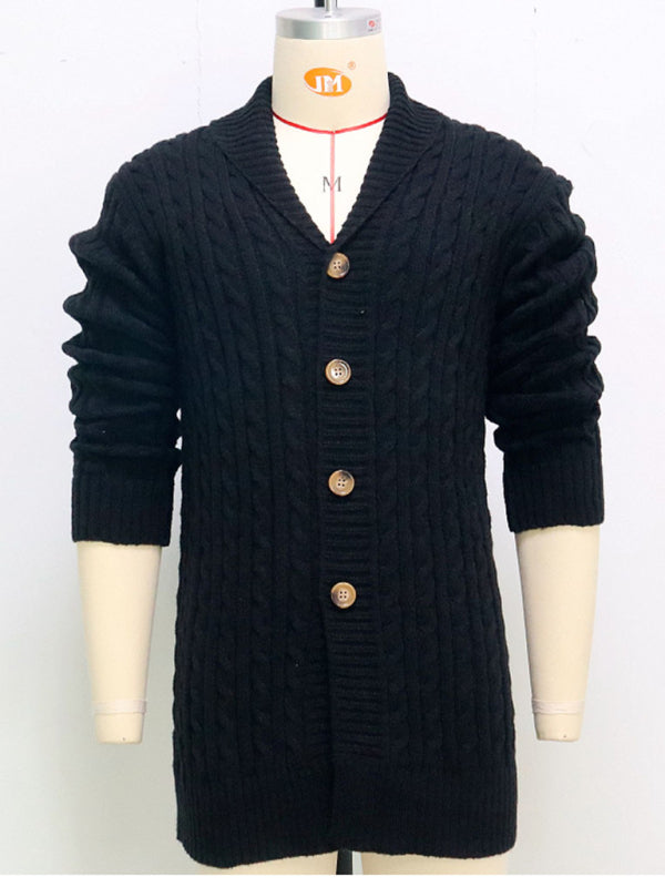 Men's mid-length knitted sweater Thick-knit twisted cardigan woolen jacket kakaclo