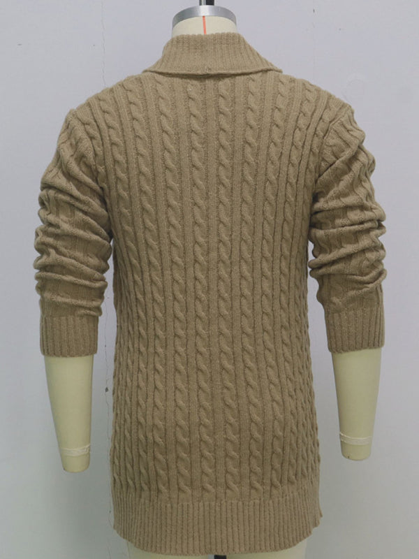 Men's mid-length knitted sweater Thick-knit twisted cardigan woolen jacket kakaclo