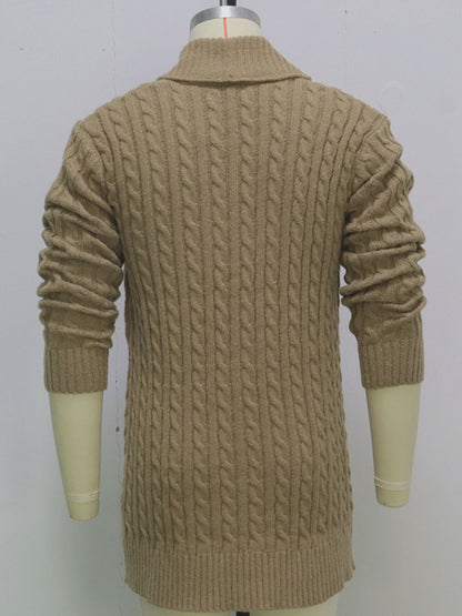 Men's mid-length knitted sweater Thick-knit twisted cardigan woolen jacket kakaclo