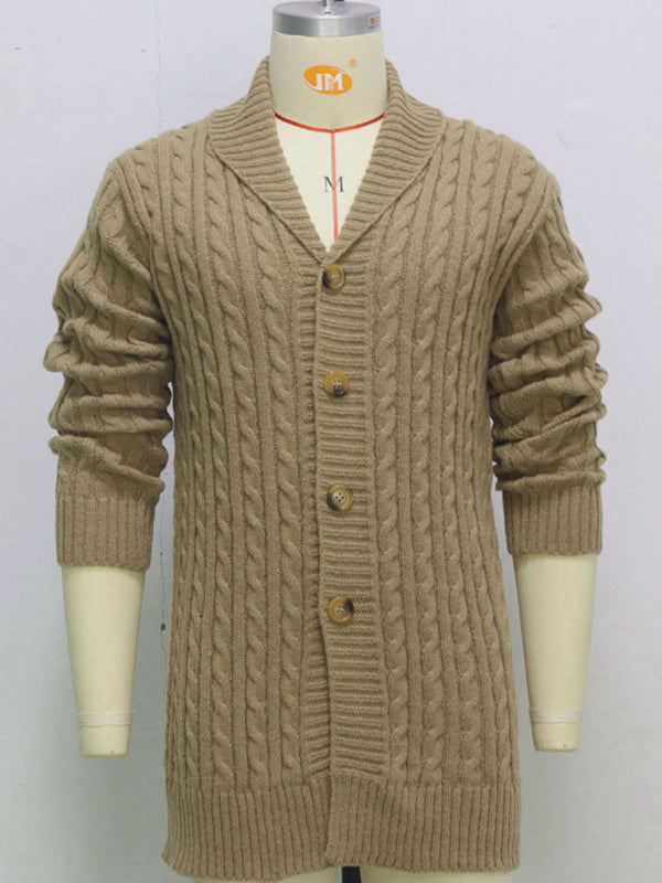 Men's mid-length knitted sweater Thick-knit twisted cardigan woolen jacket kakaclo