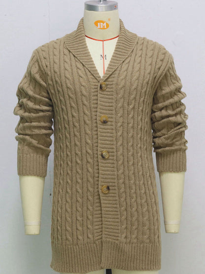 Men's mid-length knitted sweater Thick-knit twisted cardigan woolen jacket kakaclo