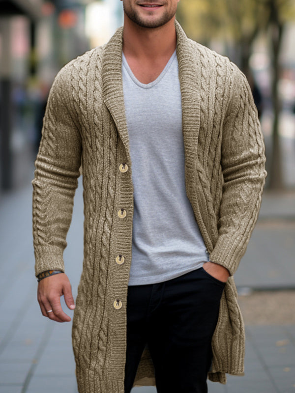 Men's mid-length knitted sweater Thick-knit twisted cardigan woolen jacket kakaclo
