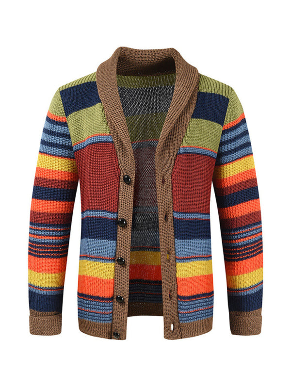 Men's Button Casual Color Striped Cardigan kakaclo