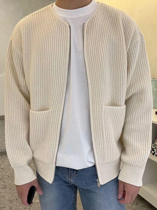 Men's solid color loose casual lazy style knitted sweater cardigan kakaclo