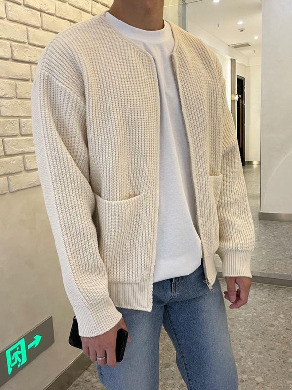 Men's solid color loose casual lazy style knitted sweater cardigan kakaclo