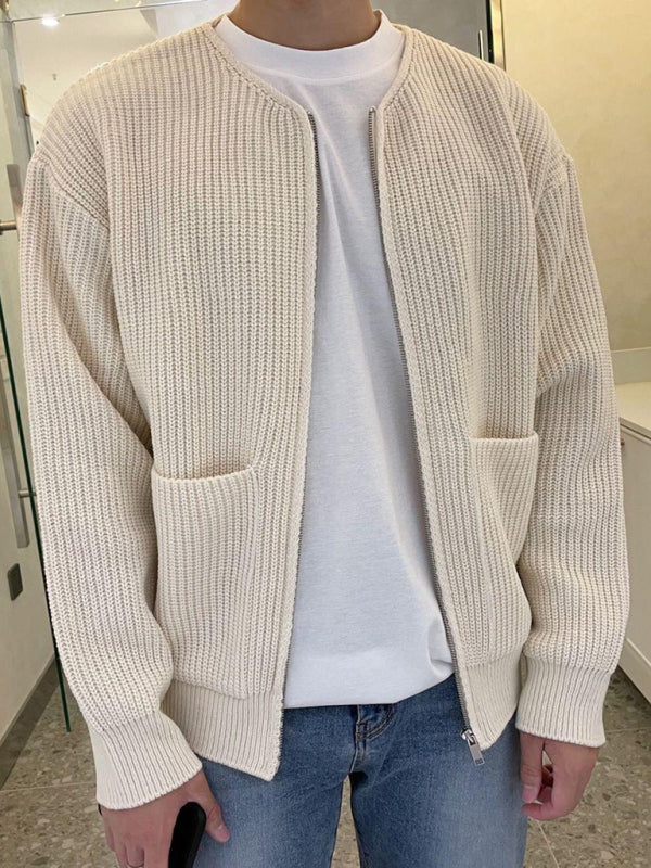Men's solid color loose casual lazy style knitted sweater cardigan kakaclo