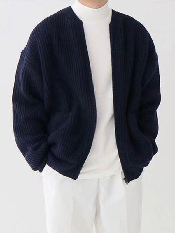 Men's solid color loose casual lazy style knitted sweater cardigan kakaclo