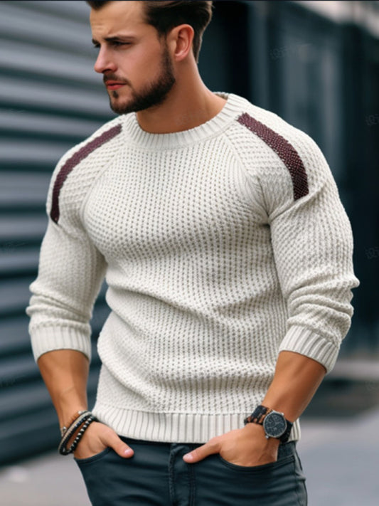 Men's Casual Fashion Shoulder Contrast Color Long Sleeve Knitted Sweater kakaclo