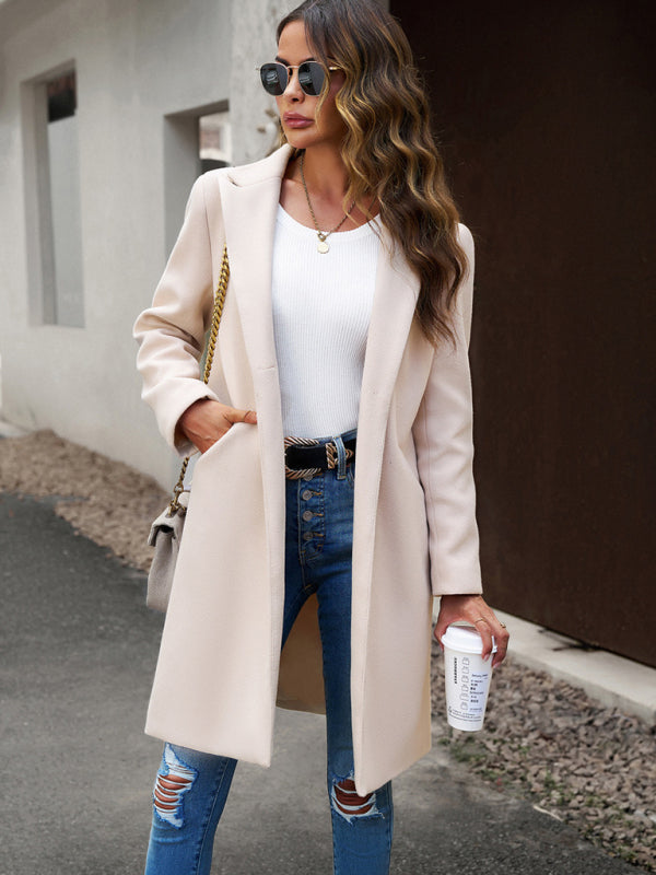Women's fashion woolen coat solid color temperament commuter cardigan coat kakaclo