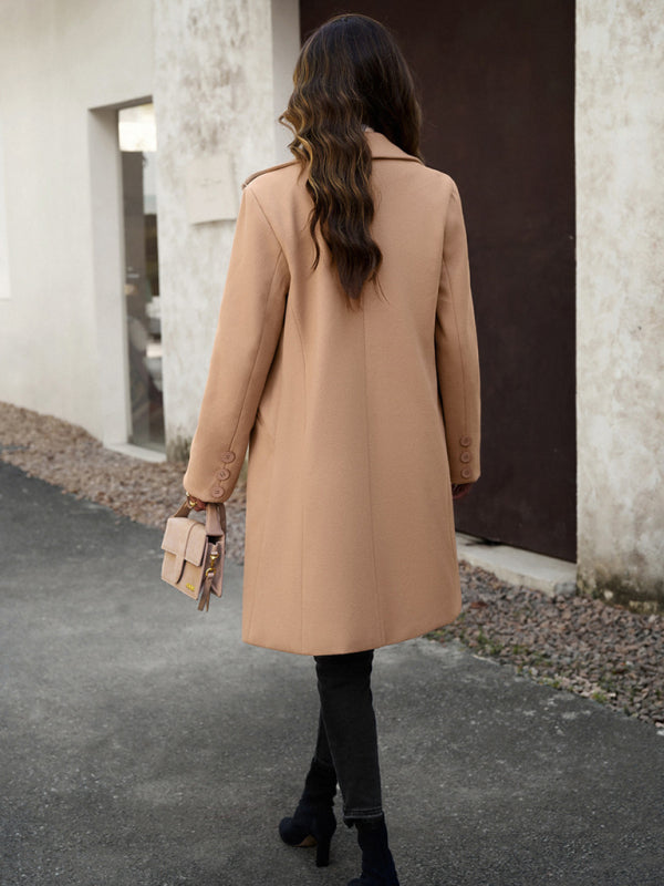 Women's fashion woolen coat solid color temperament commuter cardigan coat kakaclo