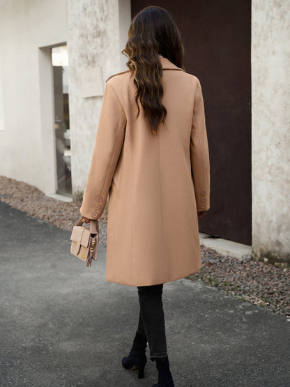 Women's fashion woolen coat solid color temperament commuter cardigan coat kakaclo