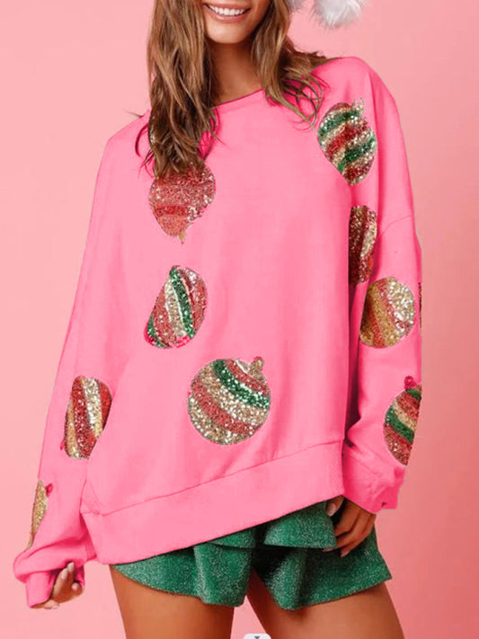 Sequin embroidered fashionable round neck long sleeve sequin patchwork Christmas sweatshirt kakaclo